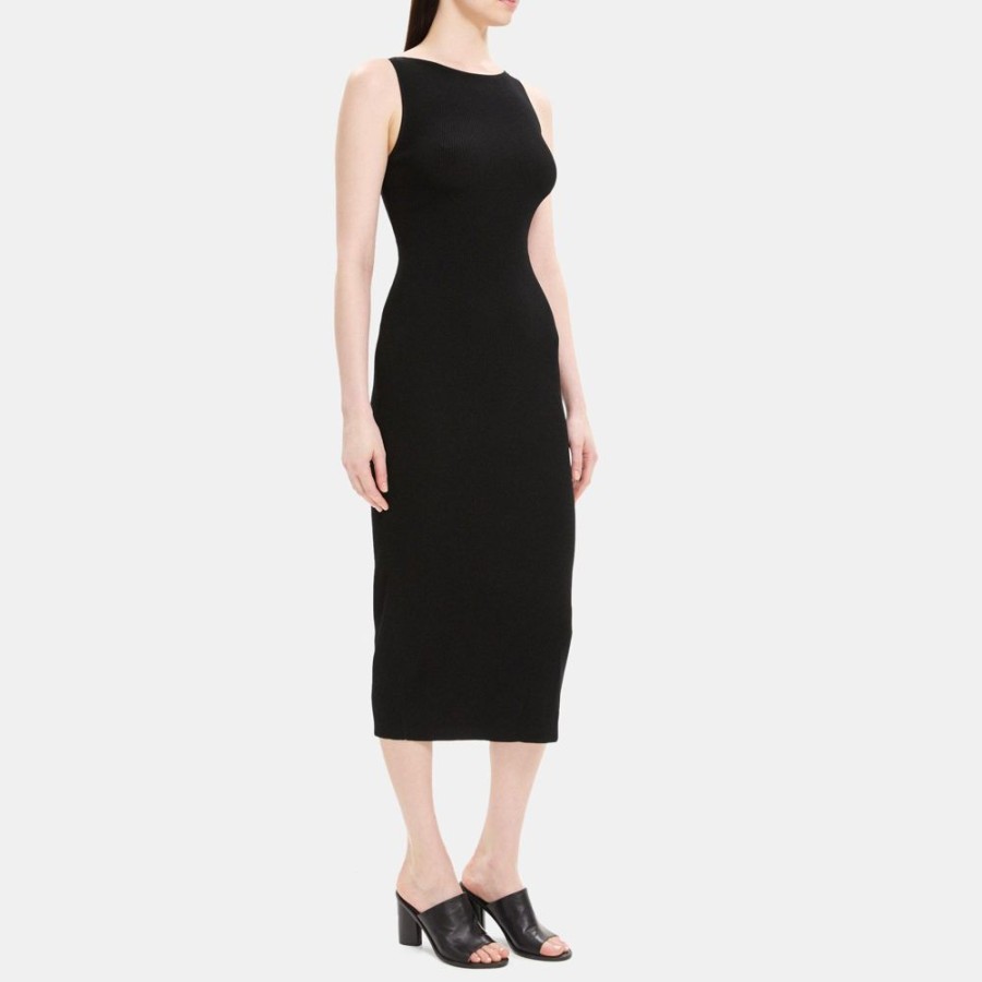 Women Theory Outlet | Twisted Back Dress In Crepe Knit Black