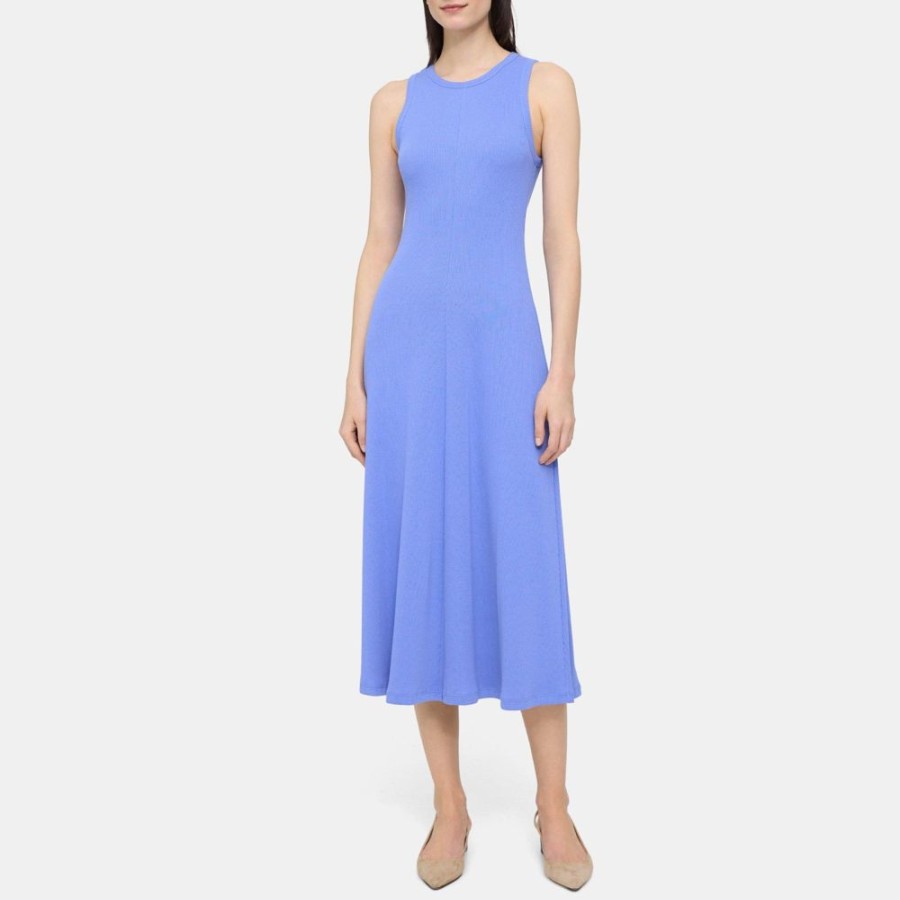 Women Theory Outlet | Racerback Midi Dress In Ribbed Modal Cotton Wedgewood