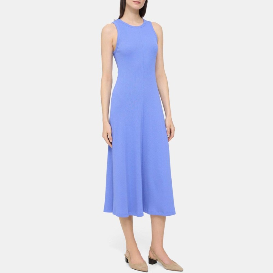 Women Theory Outlet | Racerback Midi Dress In Ribbed Modal Cotton Wedgewood