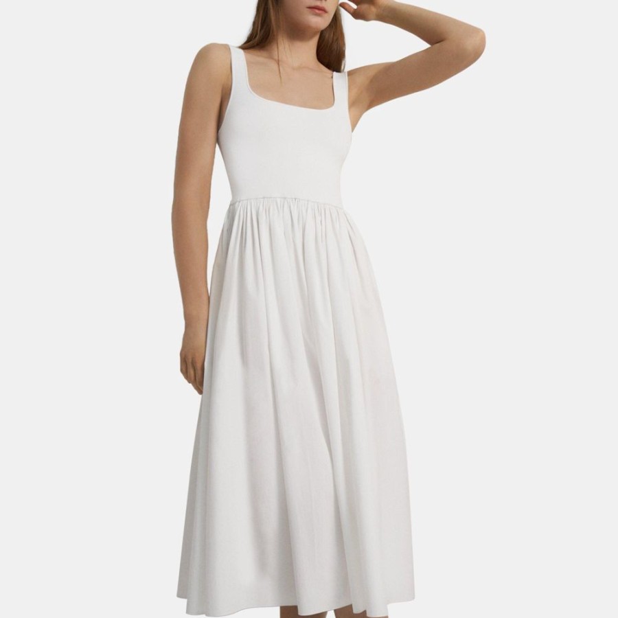 Women Theory Outlet | Gathered Sleeveless Dress In Stretch Knit White