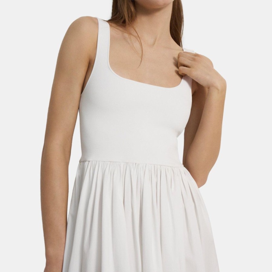 Women Theory Outlet | Gathered Sleeveless Dress In Stretch Knit White