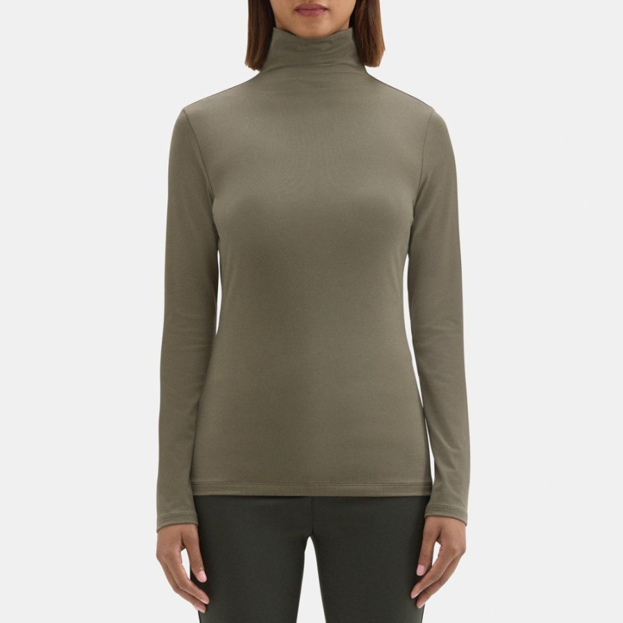 Women Theory Outlet | Long-Sleeve Turtleneck Tee In Pima Cotton Jersey Grape Leaf