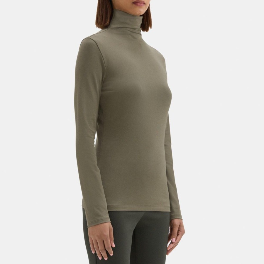 Women Theory Outlet | Long-Sleeve Turtleneck Tee In Pima Cotton Jersey Grape Leaf