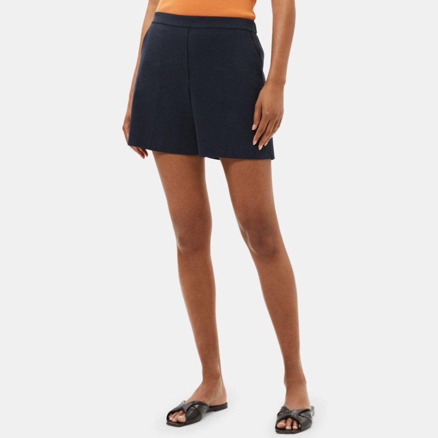 Women Theory Outlet | Pull-On Short In Linen Deep Navy