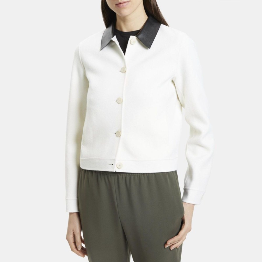 Women Theory Outlet | Cropped Jacket In Wool-Cashmere Ivory