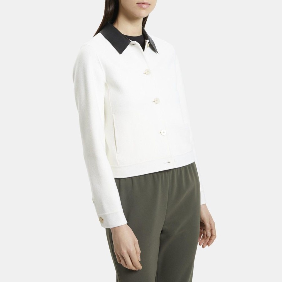 Women Theory Outlet | Cropped Jacket In Wool-Cashmere Ivory