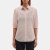 Women Theory Outlet | Cinched Short-Sleeve Shirt In Tech Taffeta