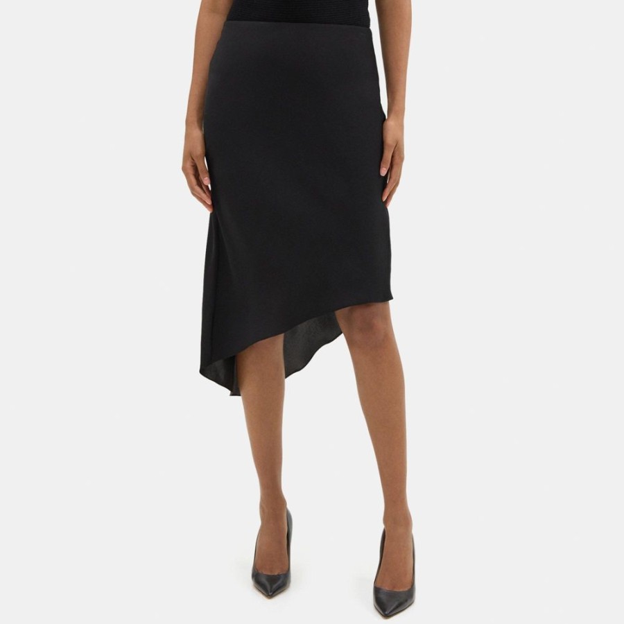 Women Theory Outlet | Asymmetrical Slip Skirt In Silk Georgette Black