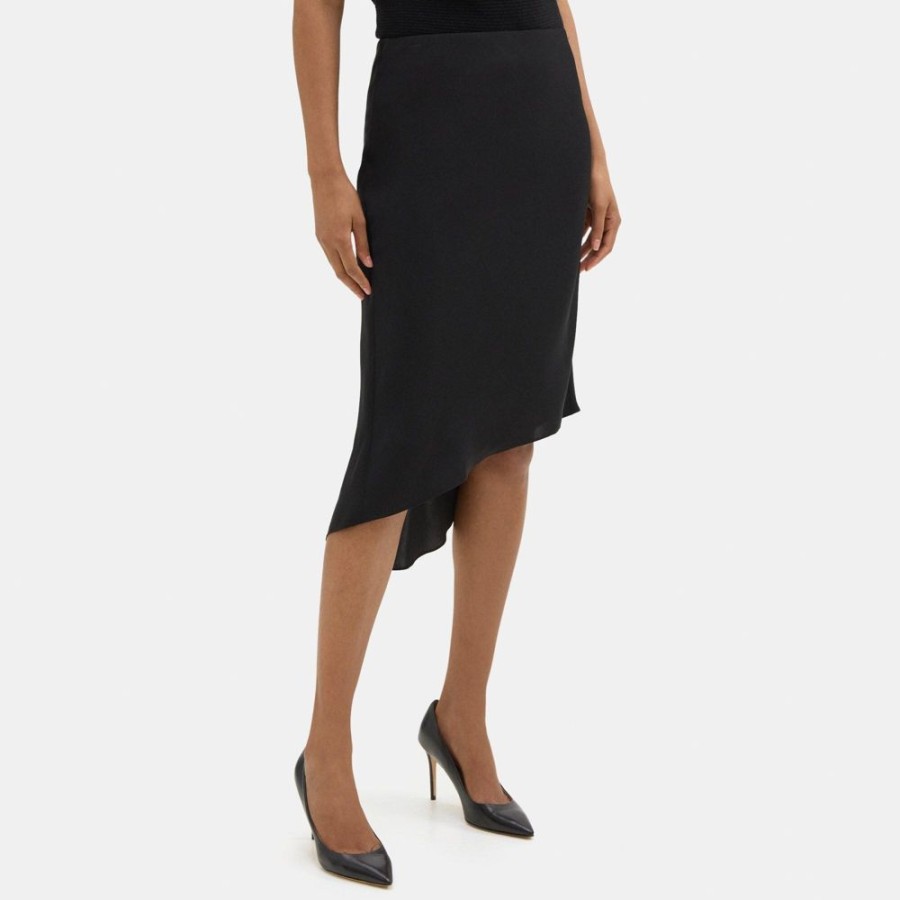 Women Theory Outlet | Asymmetrical Slip Skirt In Silk Georgette Black