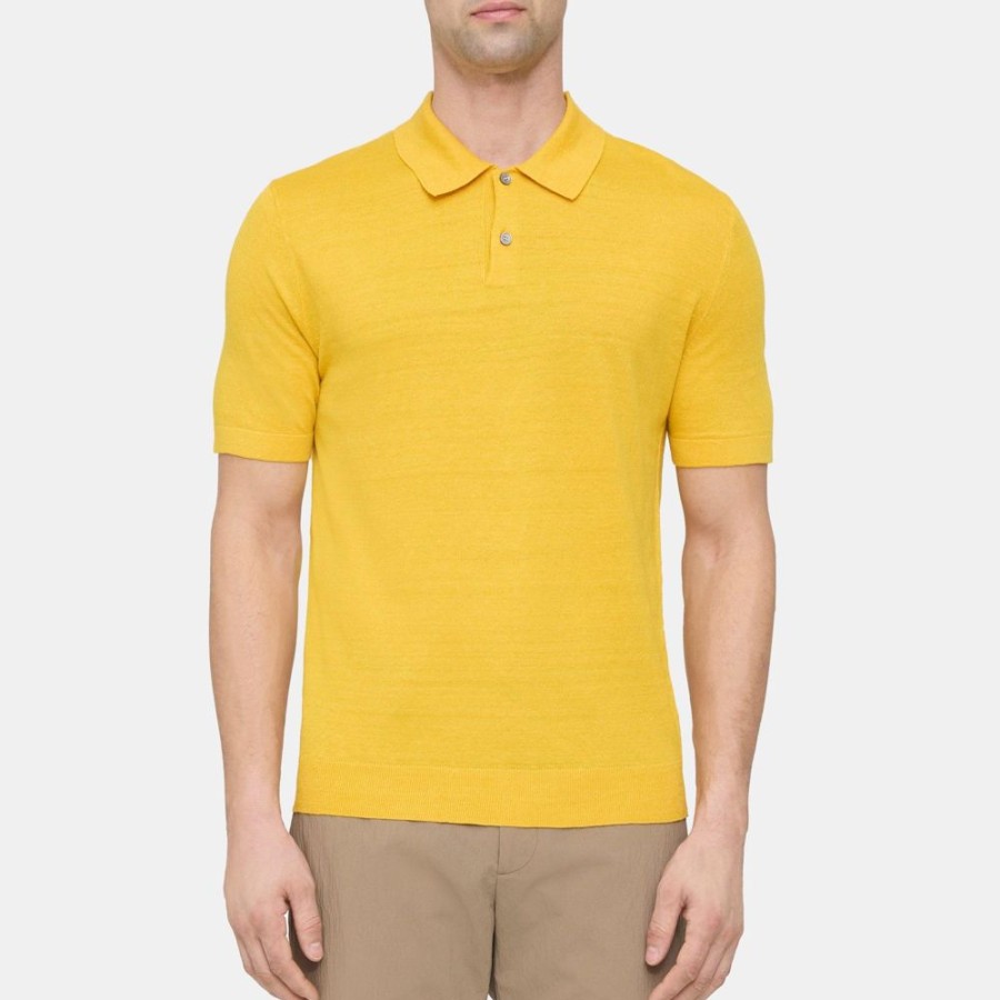 Men Theory Outlet | Polo Shirt In Linen-Blend Marigold