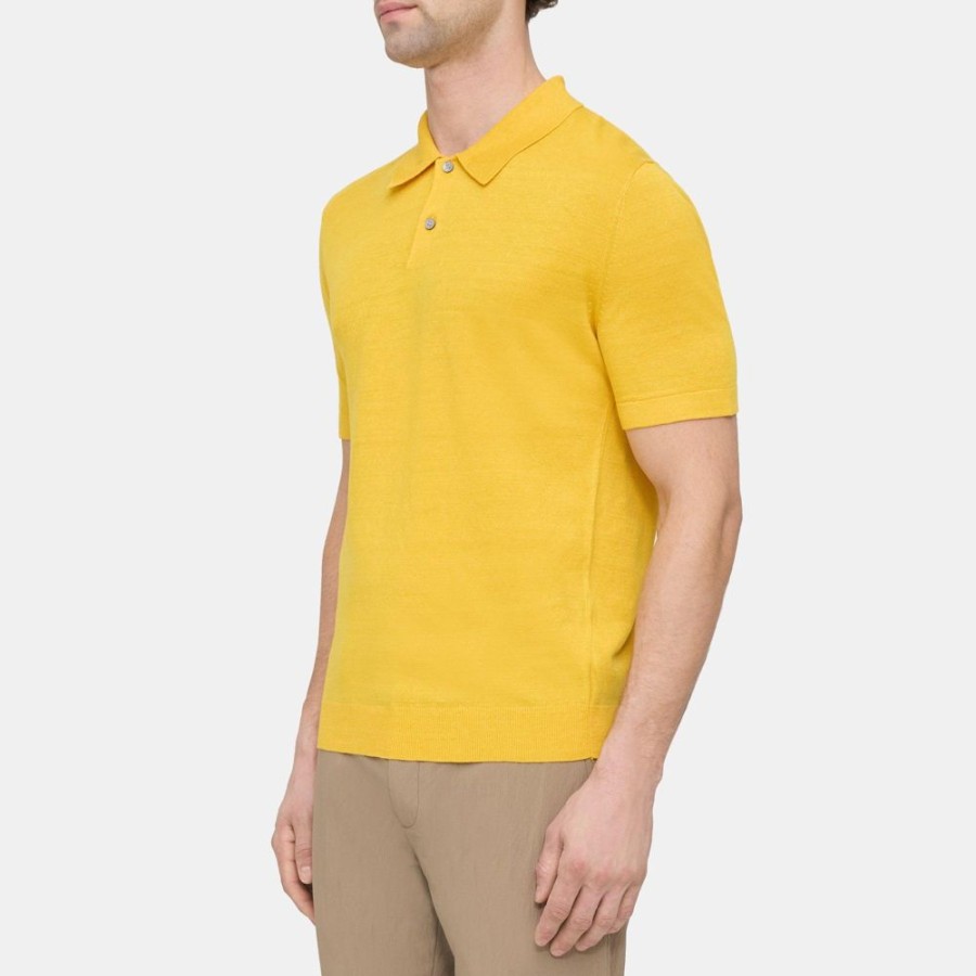 Men Theory Outlet | Polo Shirt In Linen-Blend Marigold