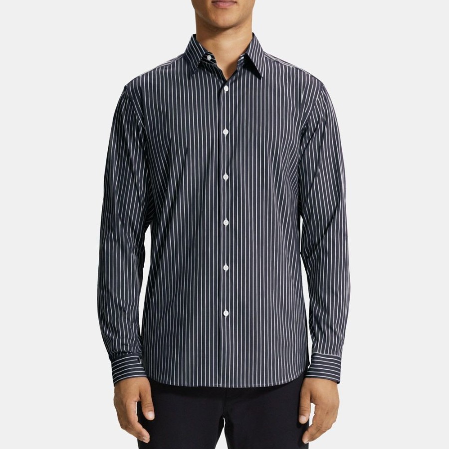 Men Theory Outlet | Standard-Fit Shirt In Stretch Cotton Baltic/White