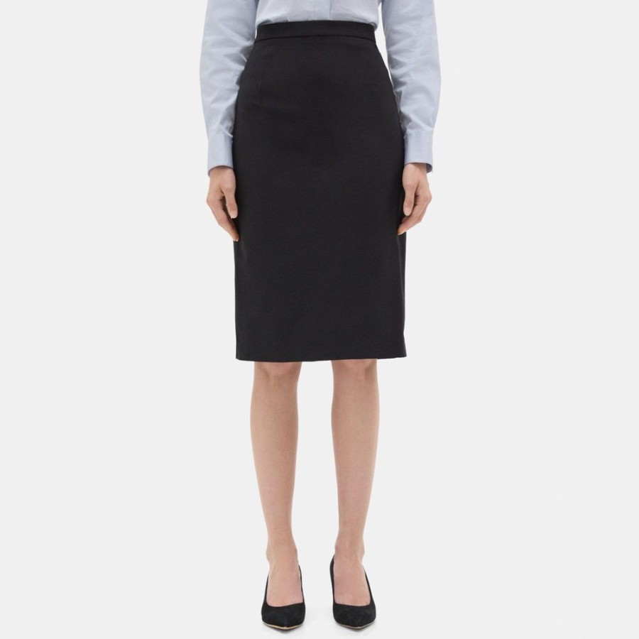 Women Theory Outlet | Classic Skirt In Sevona Stretch Wool Black