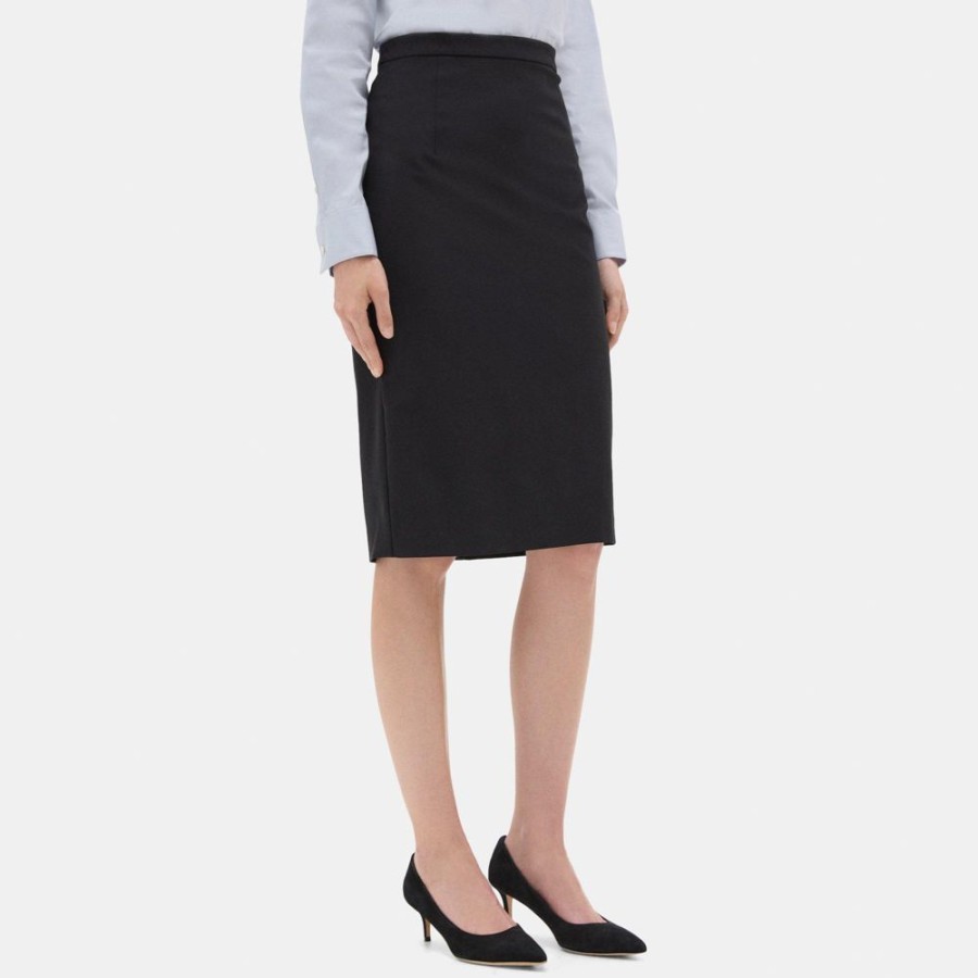 Women Theory Outlet | Classic Skirt In Sevona Stretch Wool Black