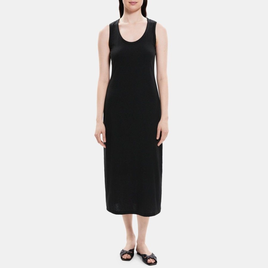 Women Theory Outlet | Scoop Neck Dress In Slub Cotton Black