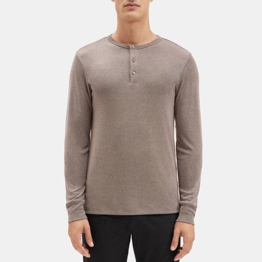 Men Theory Outlet | Henley In Modal Jersey Fossil Melange