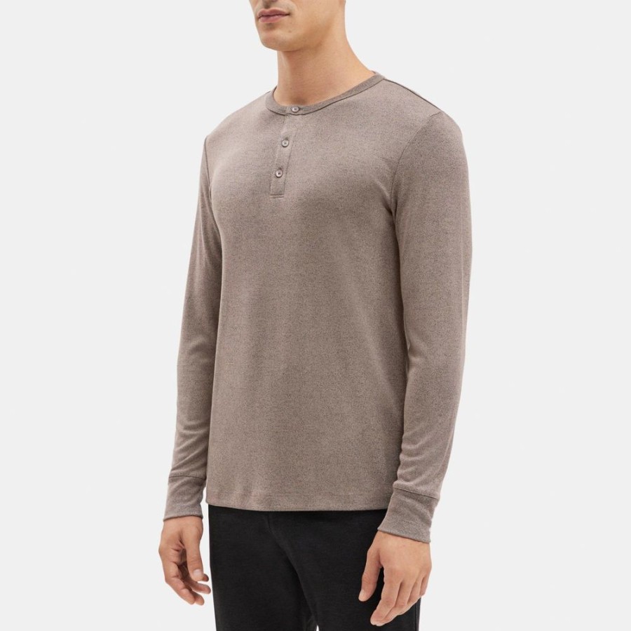 Men Theory Outlet | Henley In Modal Jersey Fossil Melange