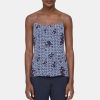 Women Theory Outlet | Smocked Camisole In Geometric Silk Crepe Blue Multi