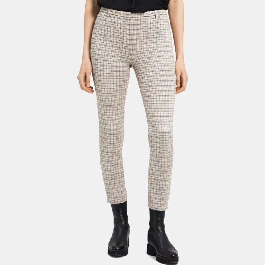 Women Theory Outlet | Cropped Slim Pant In Plaid Viscose-Blend Jersey Multi