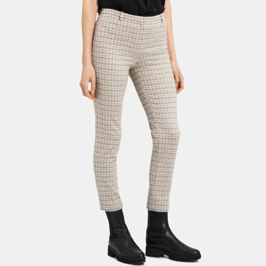 Women Theory Outlet | Cropped Slim Pant In Plaid Viscose-Blend Jersey Multi