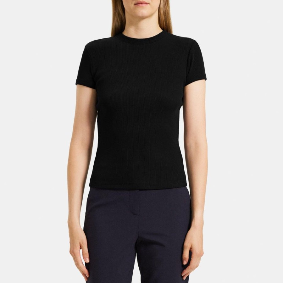 Women Theory Outlet | Tiny Tee In Ribbed Modal Cotton Black