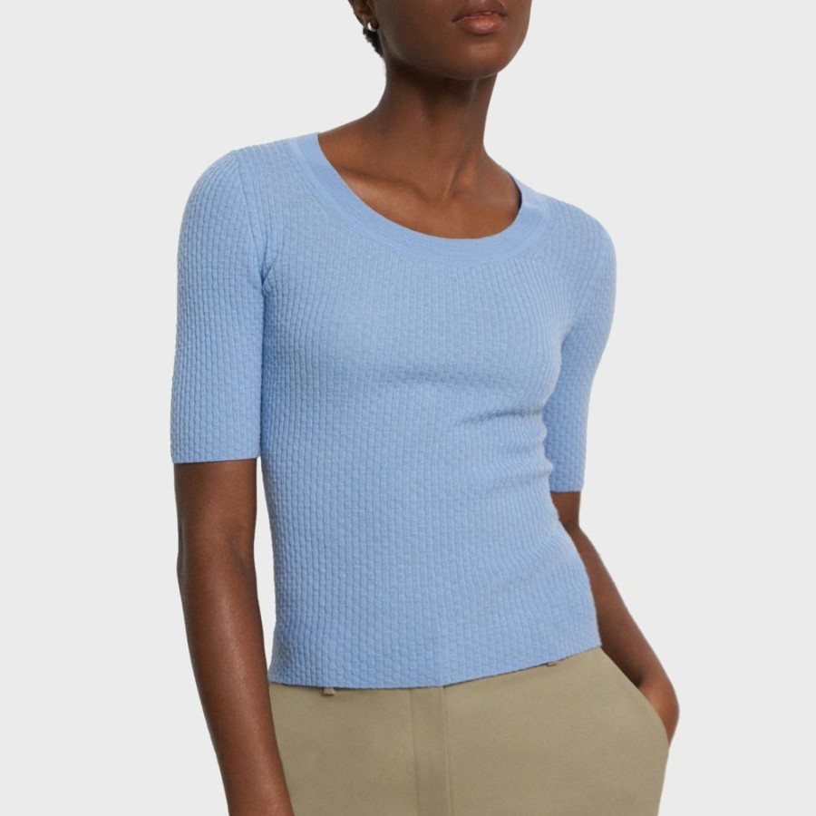 Women Theory Outlet | Scoop Neck Sweater In Merino Wool Powder Blue