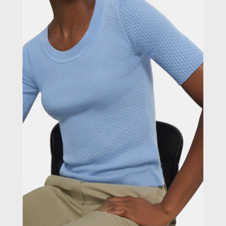 Women Theory Outlet | Scoop Neck Sweater In Merino Wool Powder Blue