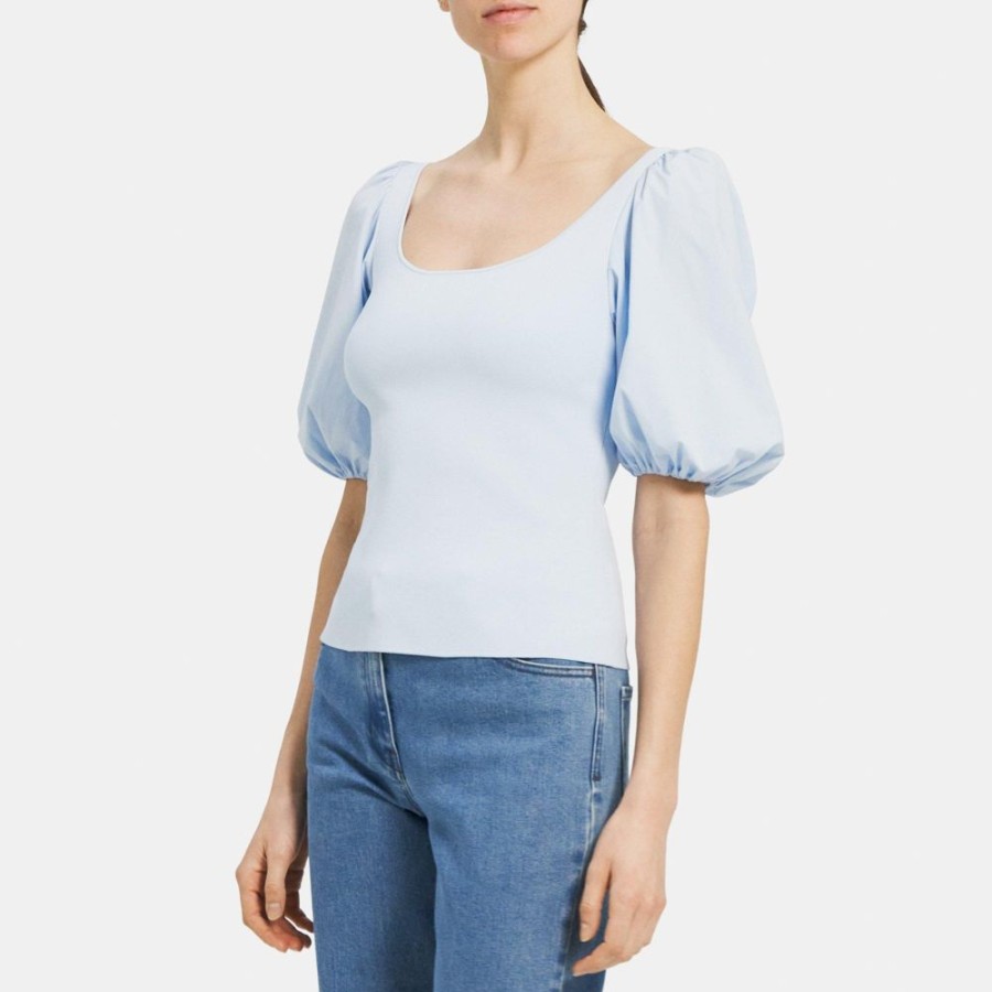 Women Theory Outlet | Puff Sleeve Top In Stretch Knit Breeze