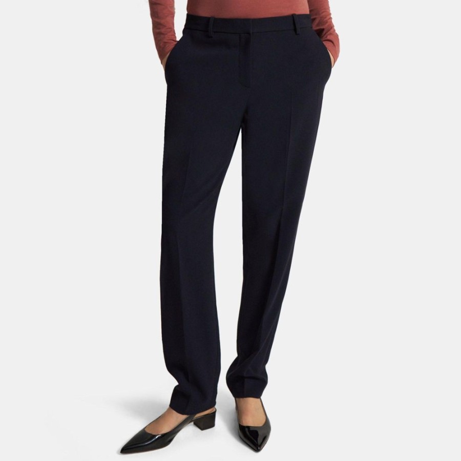 Women Theory Outlet | Slim Full Length Pant In Crepe Deep Navy