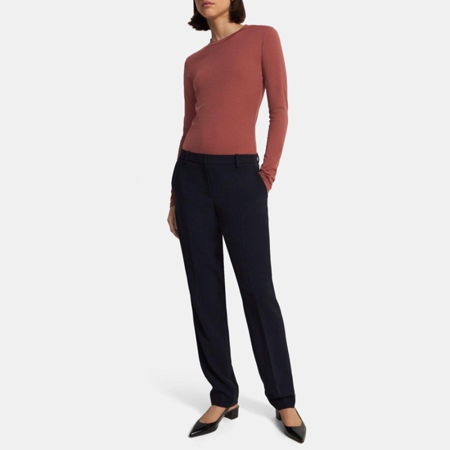 Women Theory Outlet | Slim Full Length Pant In Crepe Deep Navy