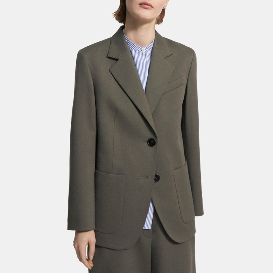 Women Theory Outlet | Cotton-Wool Twill Blazer Soft Sage