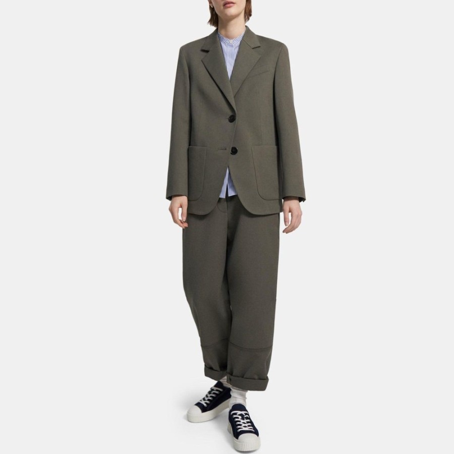 Women Theory Outlet | Cotton-Wool Twill Blazer Soft Sage