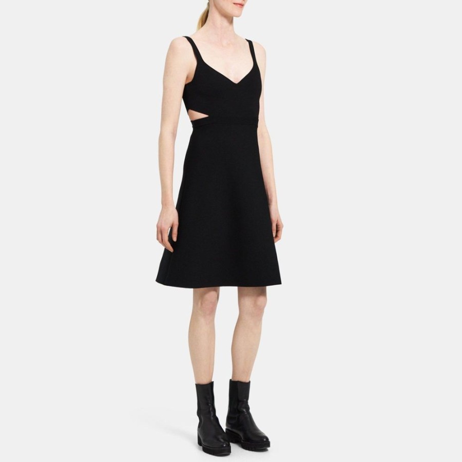 Women Theory Outlet | Cut-Out Mini Dress In Crepe Knit Black