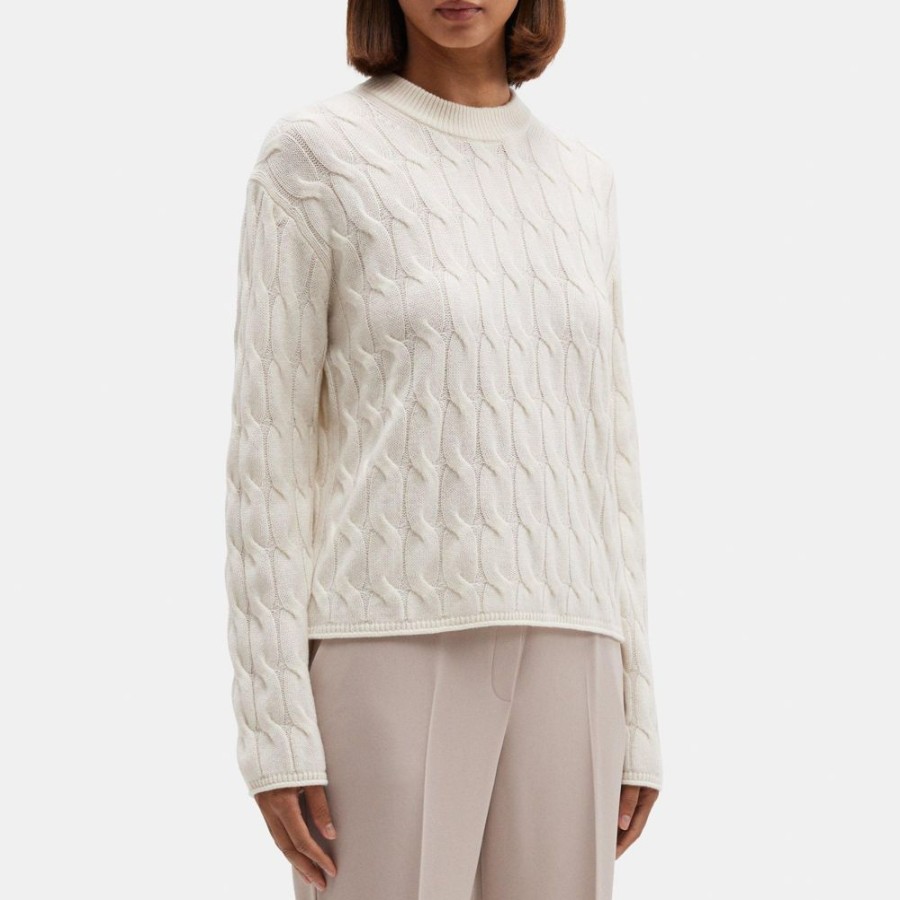 Women Theory Outlet | Cable Knit Sweater In Wool-Cashmere Ivory