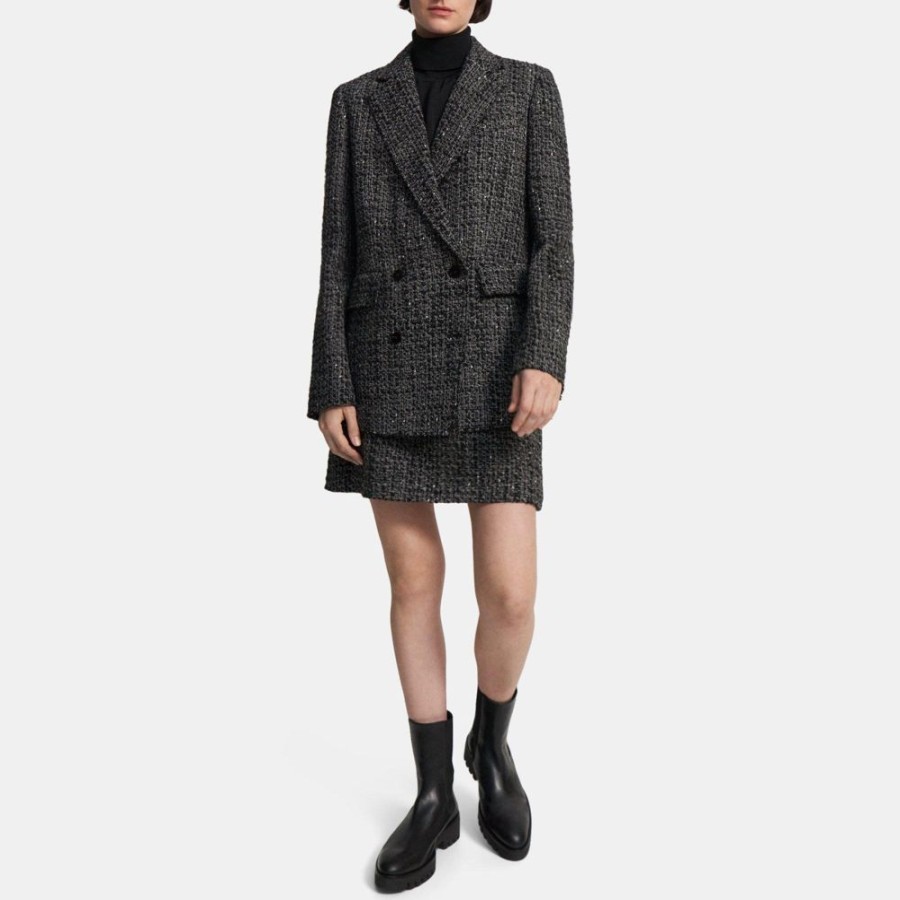 Women Theory Outlet | Double-Breasted Blazer In Wool-Blend Tweed Black Multi