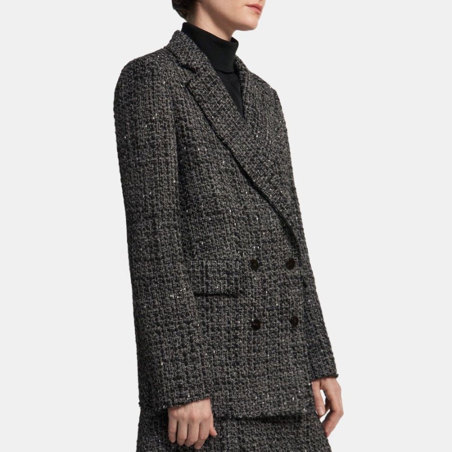 Women Theory Outlet | Double-Breasted Blazer In Wool-Blend Tweed Black Multi