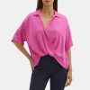 Women Theory Outlet | Twisted Short-Sleeve Blouse In Silk Georgette Carnation