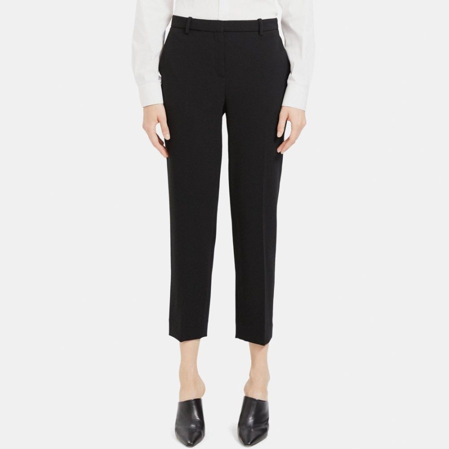 Women Theory Outlet | Cropped Slim Pant In Admiral Crepe Black