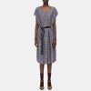 Women Theory Outlet | Belted Dress In Silk-Viscose Check Royal Multi