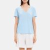 Women Theory Outlet | V-Neck Tee In Slub Cotton Bay Blue