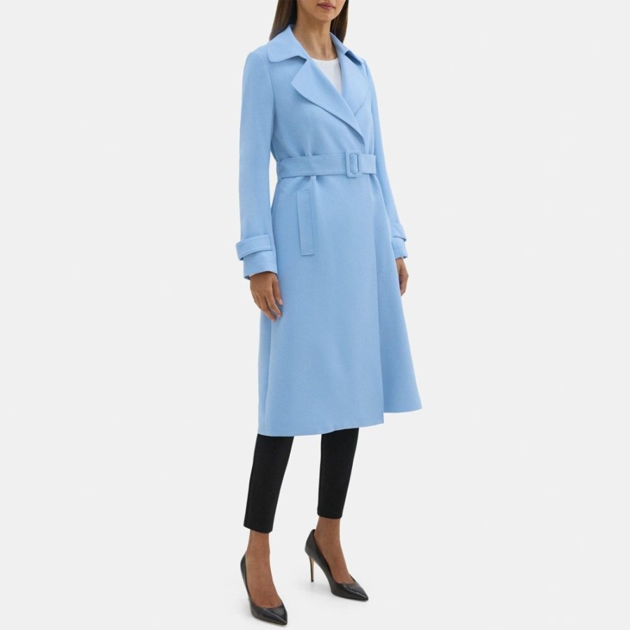 Women Theory Outlet | Relaxed Trench Coat In Crepe Wild Blue