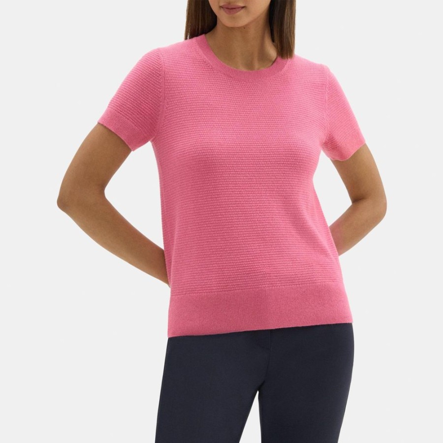 Women Theory Outlet | Short-Sleeve Sweater In Cashmere Pink Orchid