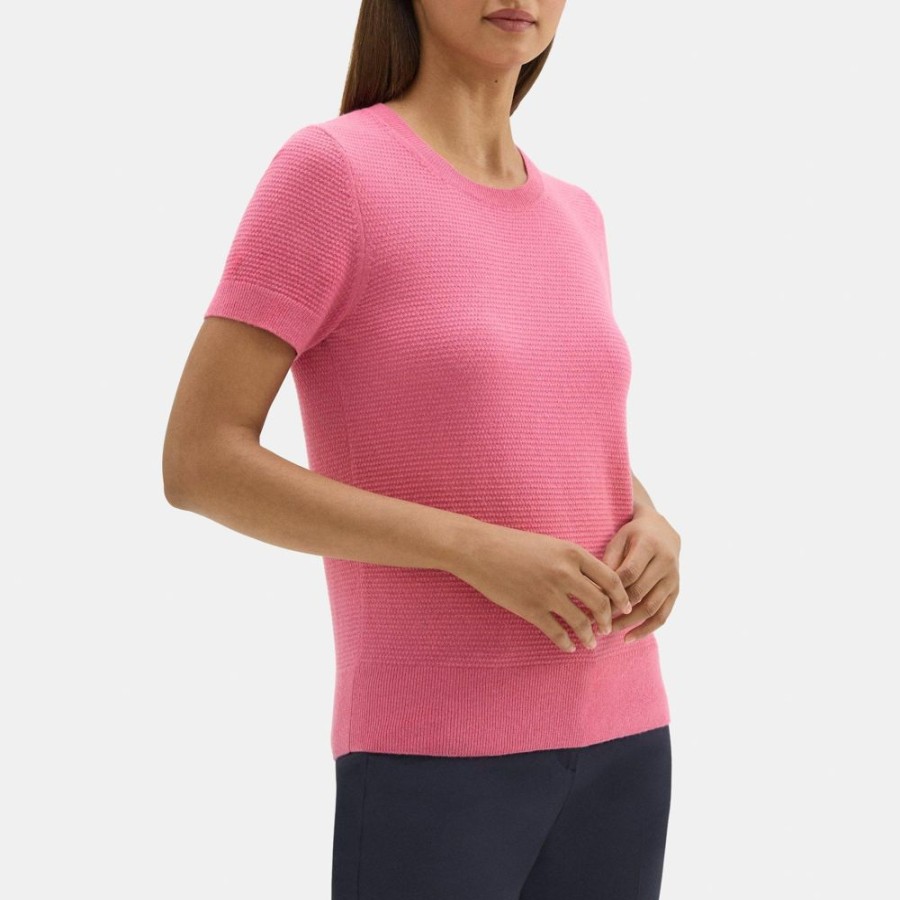 Women Theory Outlet | Short-Sleeve Sweater In Cashmere Pink Orchid