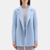 Women Theory Outlet | Open Front Coat In Double-Face Wool-Cashmere Blue Fog Melange