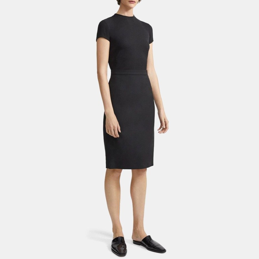 Women Theory Outlet | Classic Skirt In Stretch Wool Black