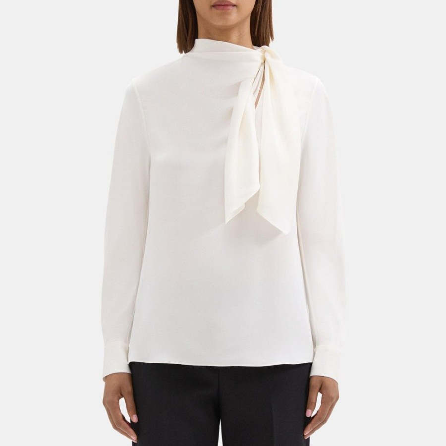 Women Theory Outlet | Twisted Scarf Blouse In Silk Georgette Ivory