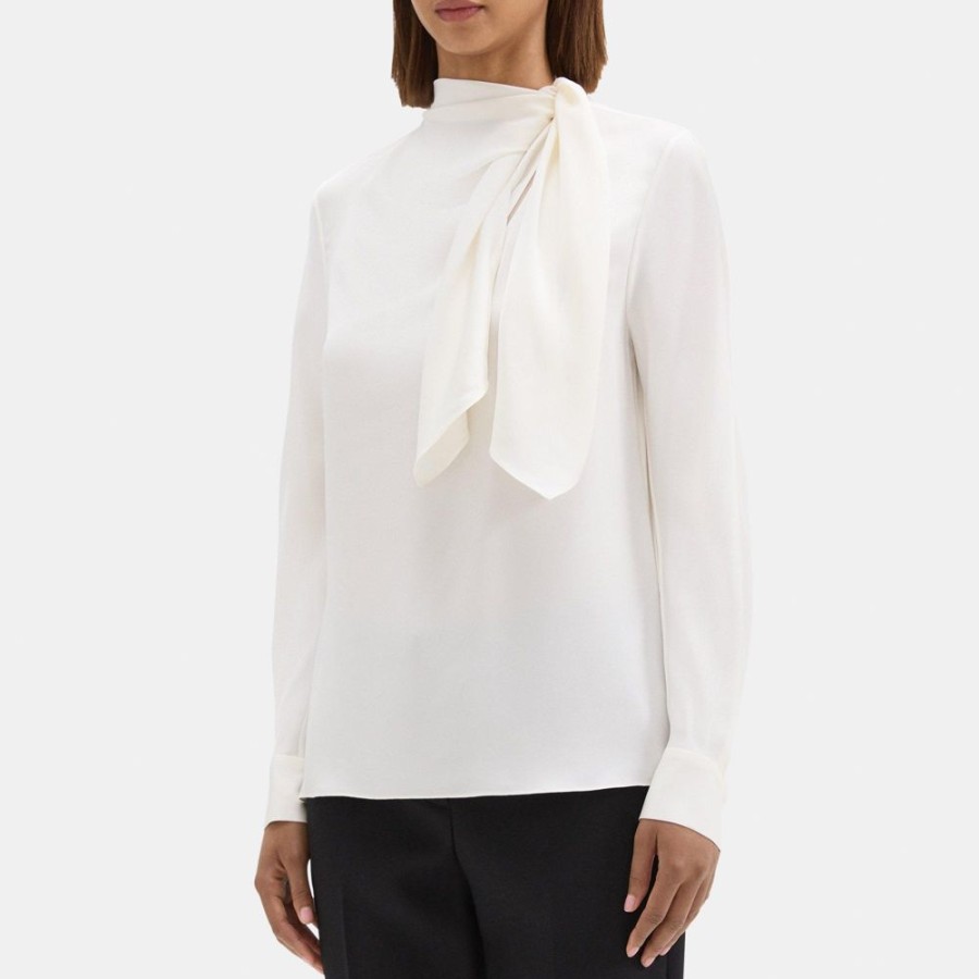 Women Theory Outlet | Twisted Scarf Blouse In Silk Georgette Ivory