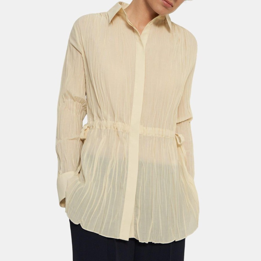 Women Theory Outlet | Pleated Shirt In Poly Cream