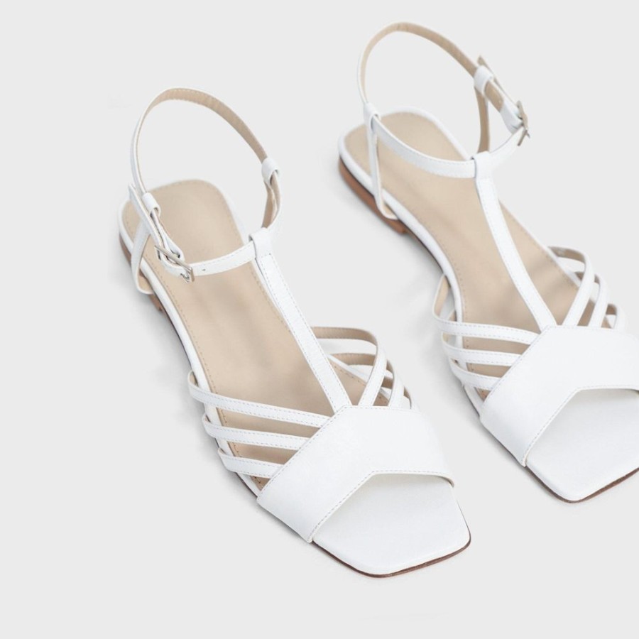 Women Theory Outlet | V Strap Sandal In Leather White