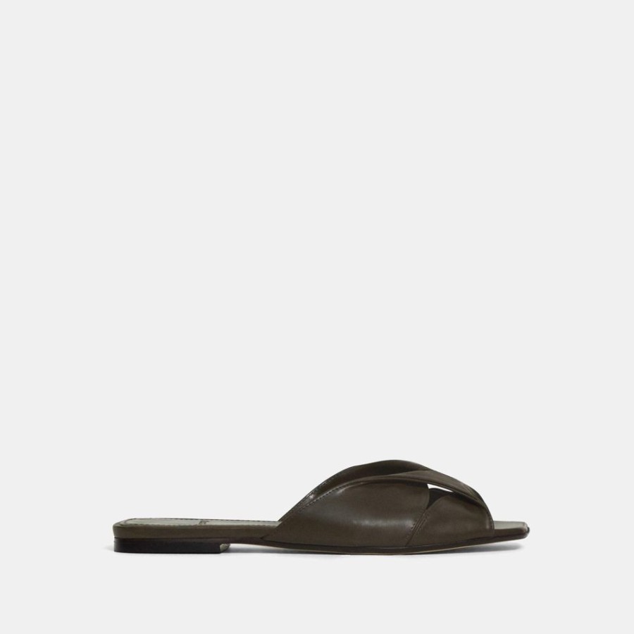 Women Theory Outlet | Twisted Sandal In Leather Moss